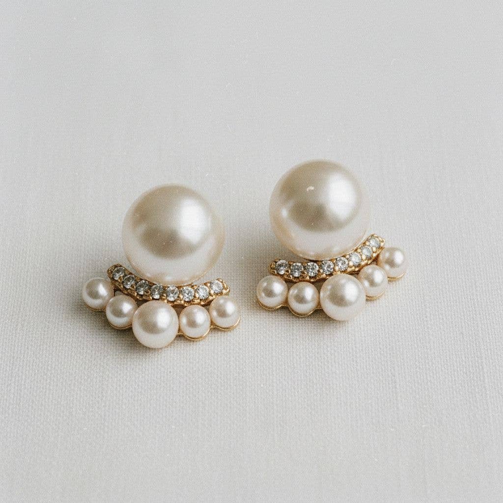 French Inspired Pearl Cubic Zirconia Stud Earrings - B Social Boutique
