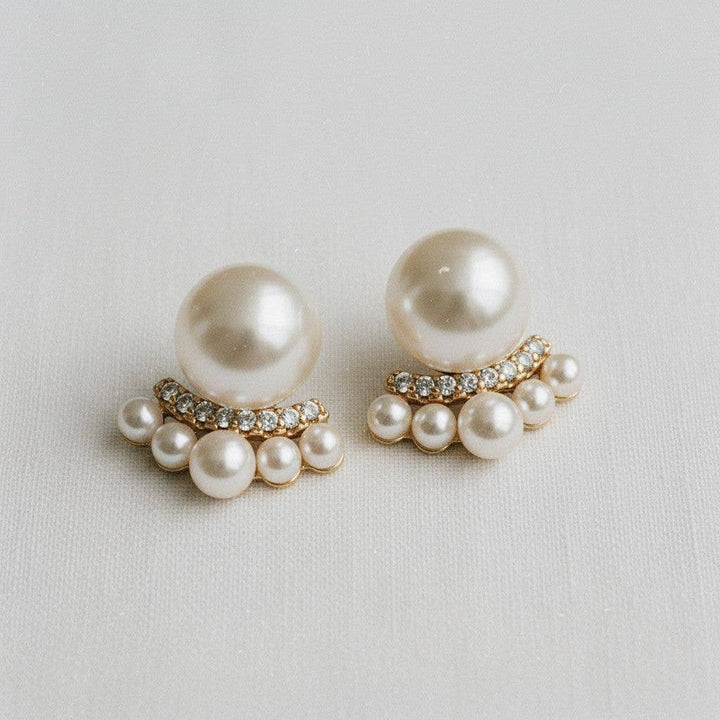 French Inspired Pearl Cubic Zirconia Stud Earrings - B Social Boutique