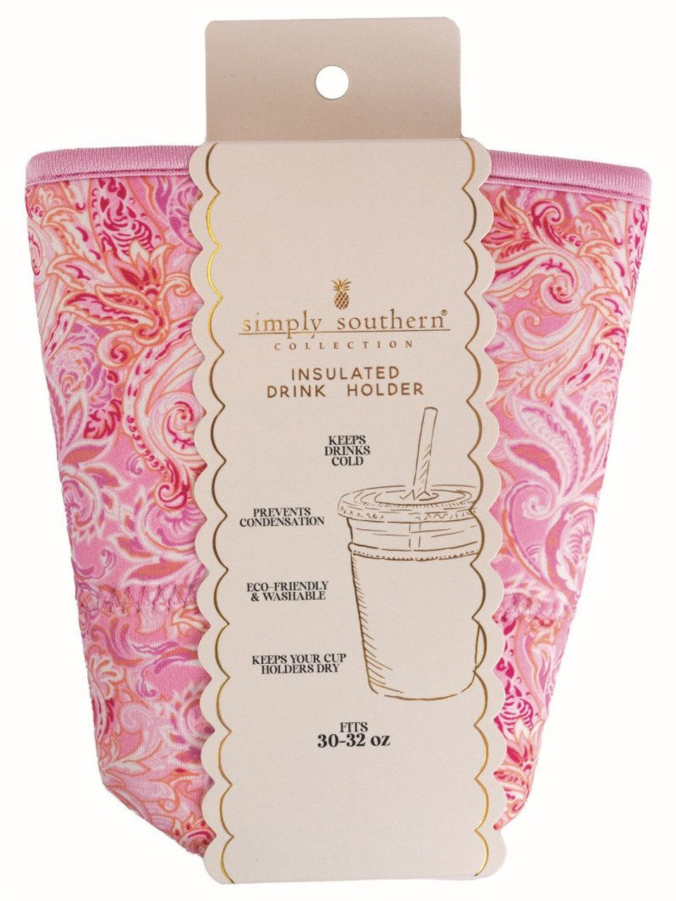 Insulated Drink Holder - Pink Paisley