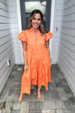 Pop On Over Poplin Midi Dress - Orange