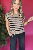 Looking At You Stripe Sweater Top - Dark Mocha + Black