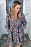 Dusty Blue Floral Shift Dress