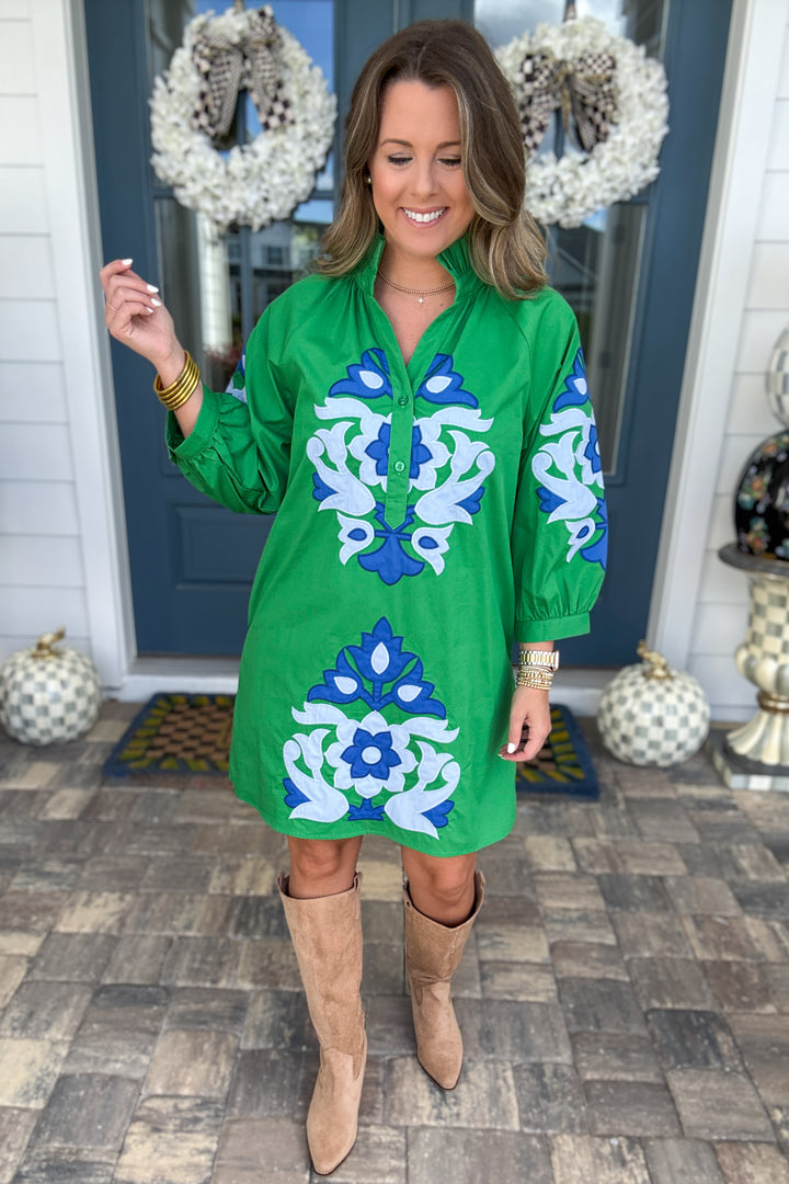 Bold & Beautiful Embroidered Shift Dress - Kelly Green