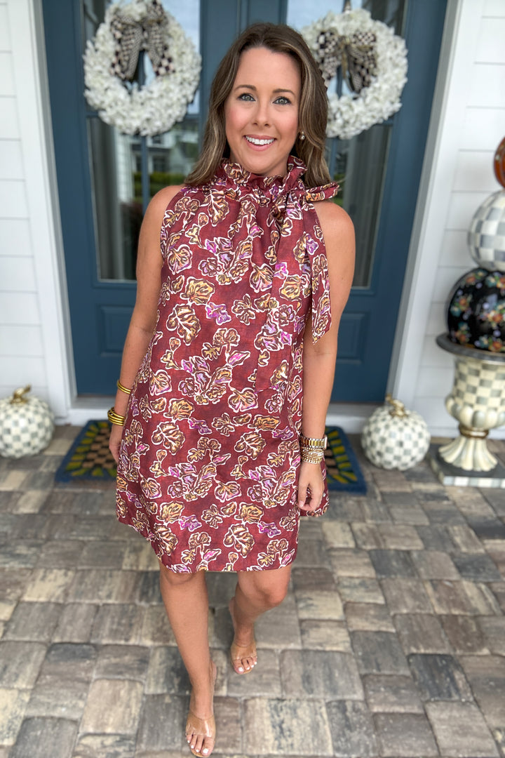 Autumn Romance Floral Tie-Neck Dress