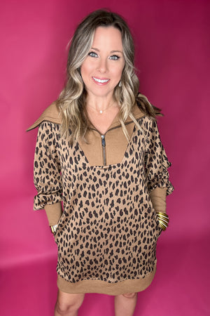 Leopard Shawl Collar Dress