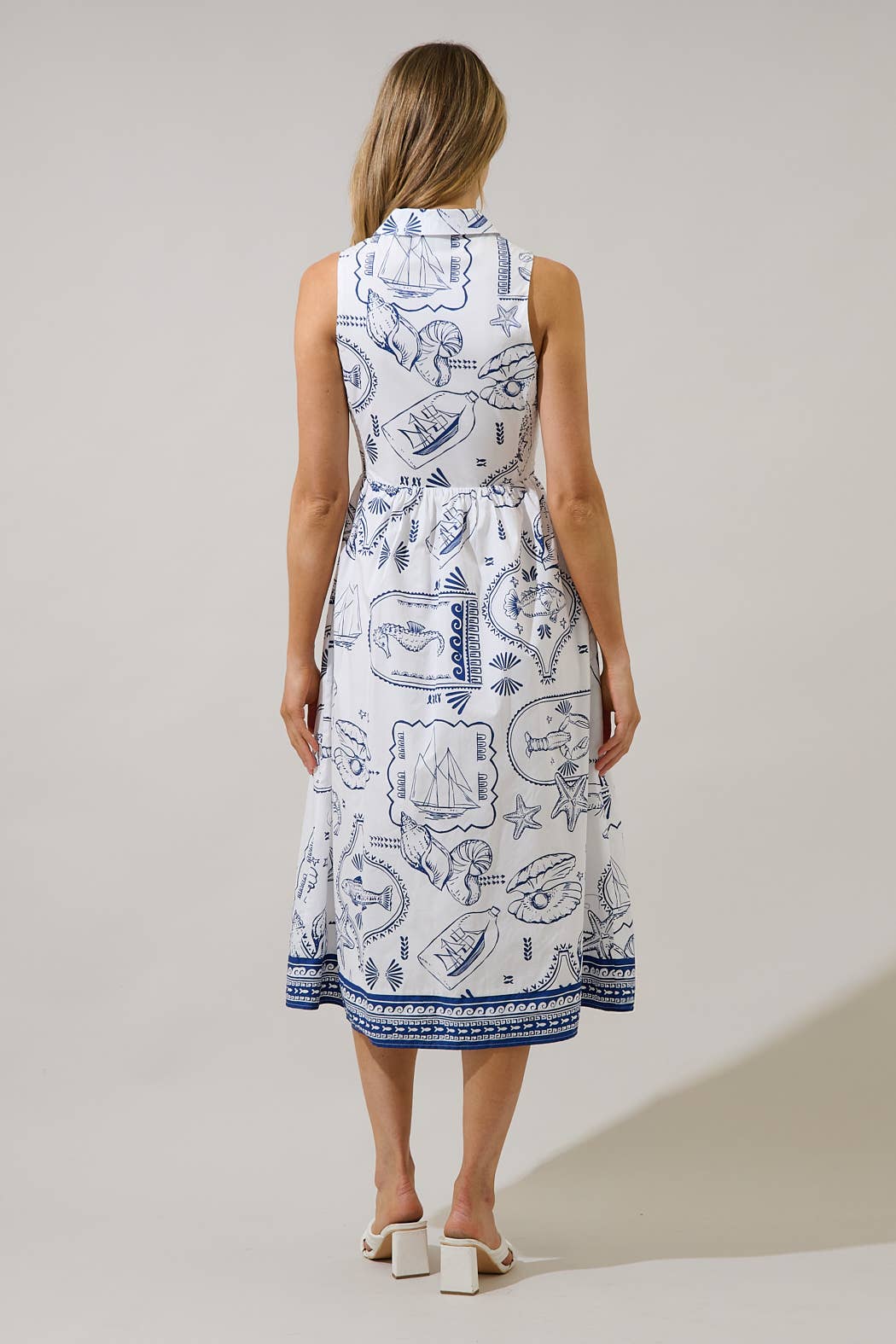 Naples Button Down Midi Dress: Navy + White