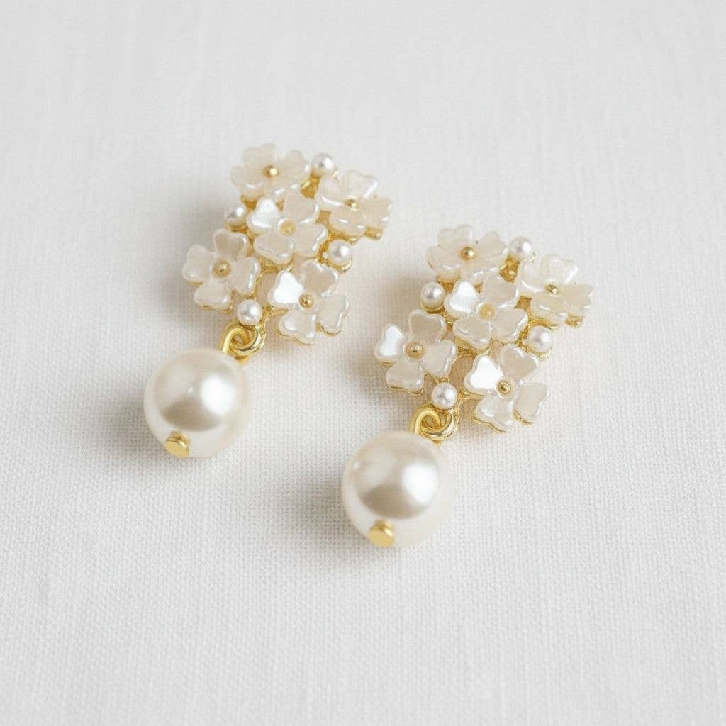 Floral Pearl Drop Earrings with Vintage Charm - B Social Boutique
