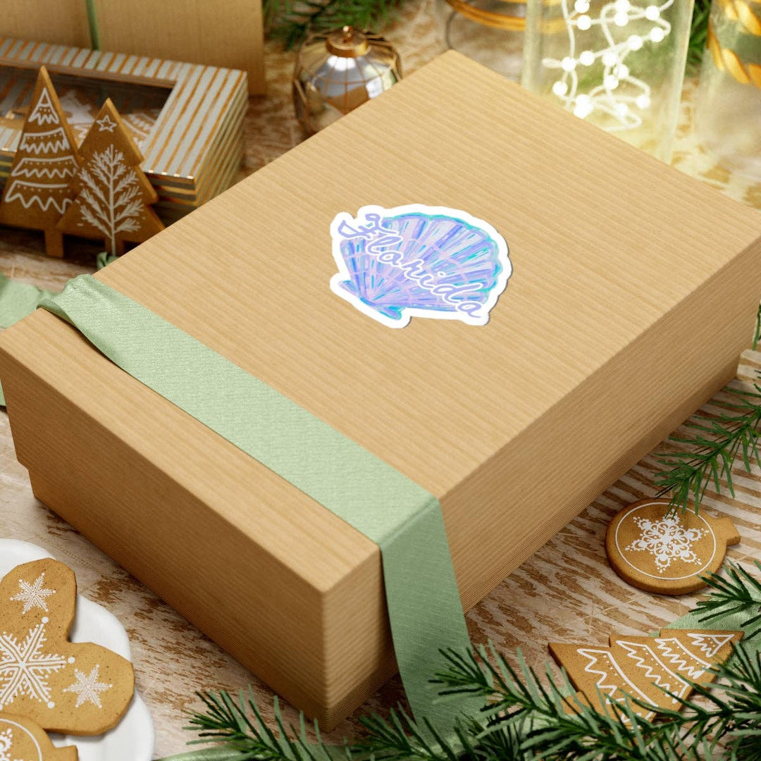 Blue Florida Shell Sticker Blue: 3" × 3" / White
