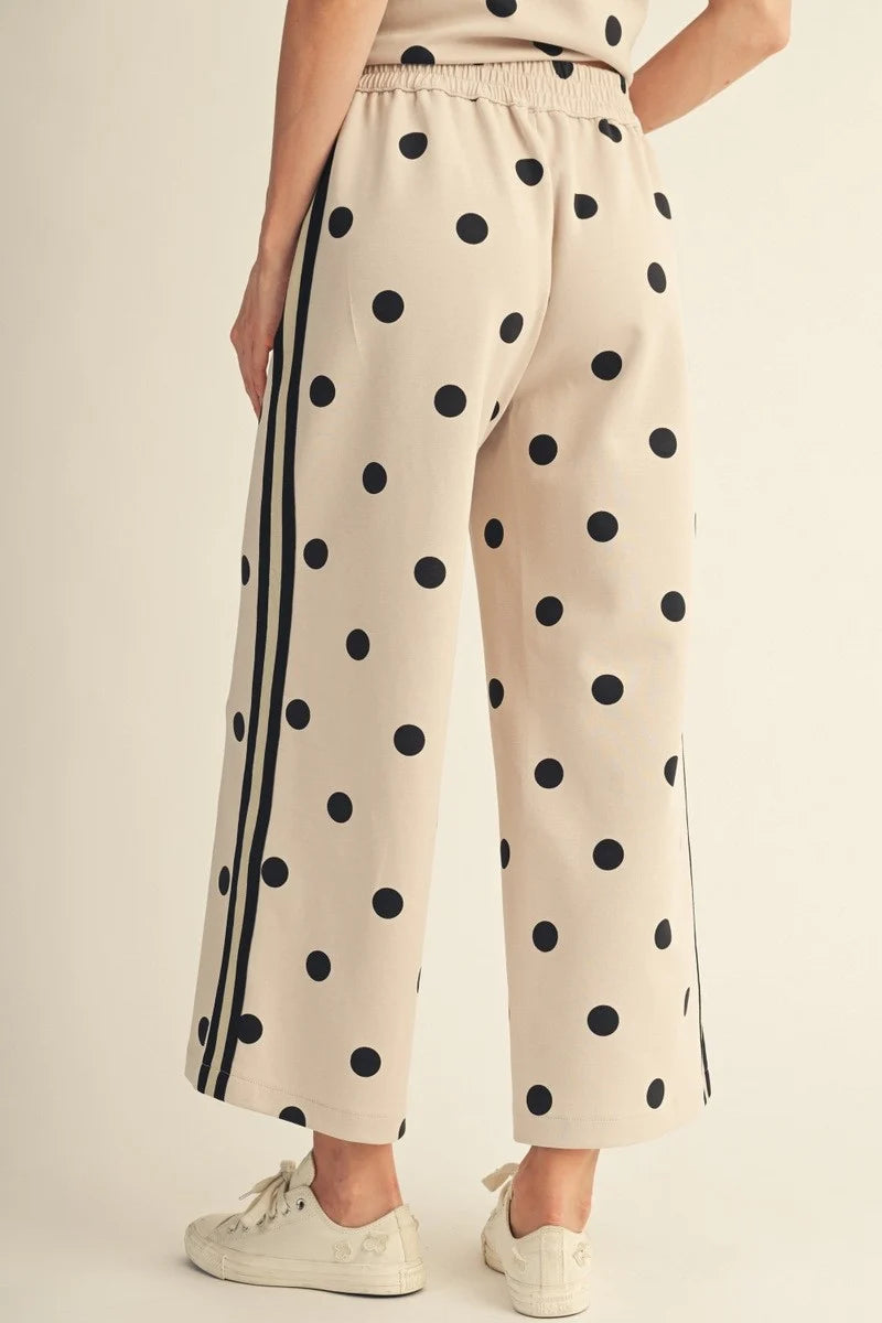 Dot & Dash Wide Leg Pants  - Oatmeal/Black