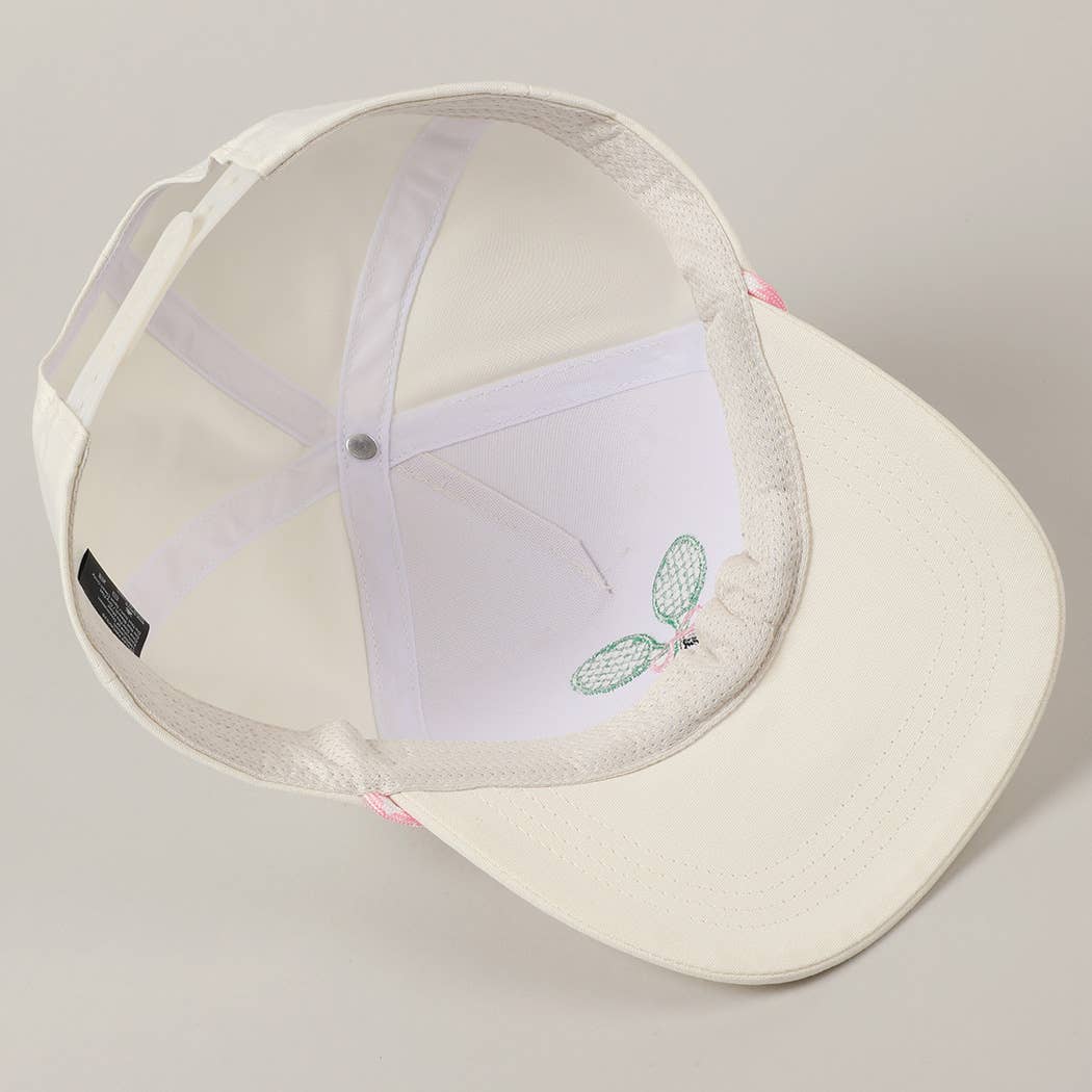 Tennis Racquets Ribbon Embroidery Trucker Hat: Pink