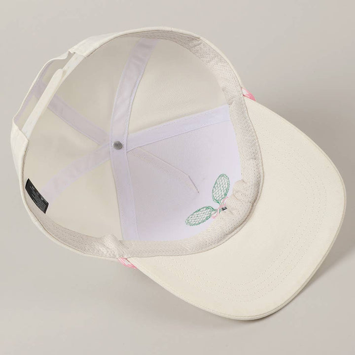 Tennis Racquets Ribbon Embroidery Trucker Hat: Pink
