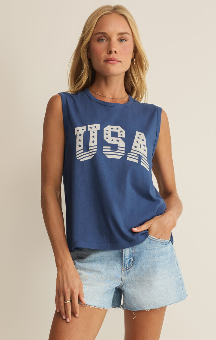 Z Supply: Stars and Stripes Muscle Tank-  True Navy