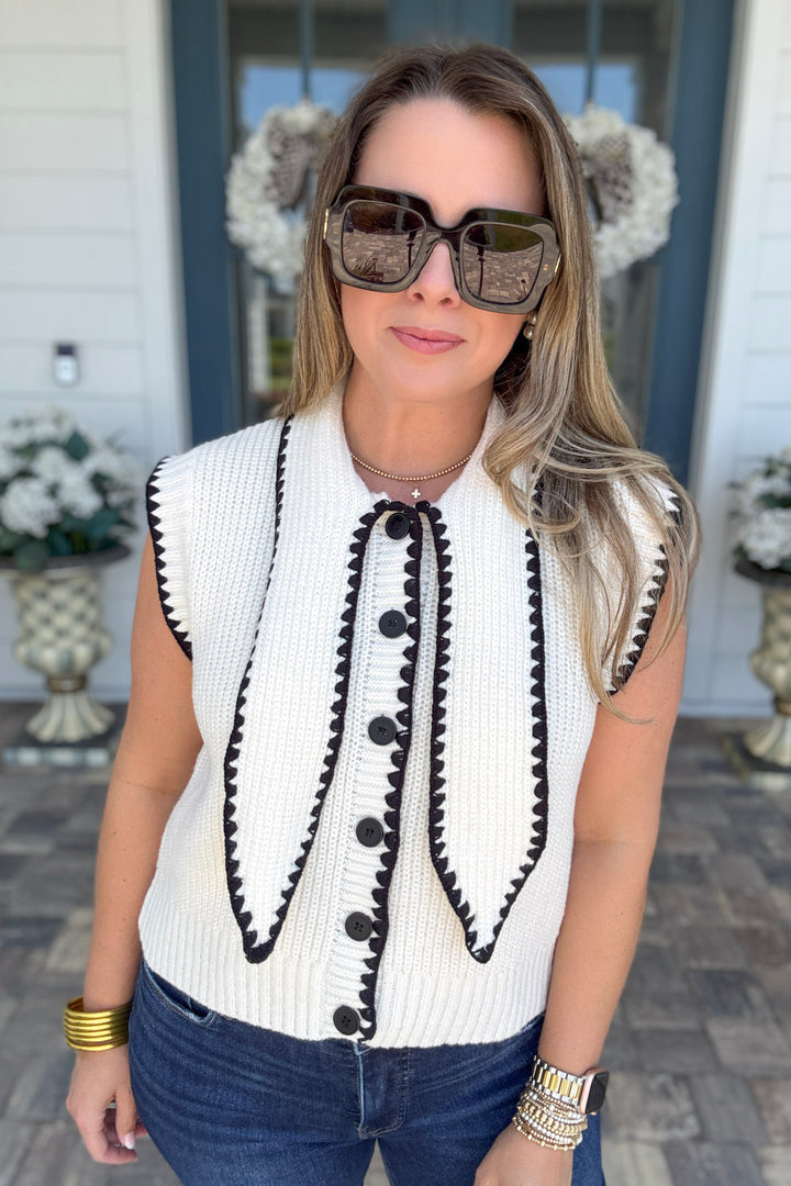 Blair Cardigan Sweater - Ivory/Black