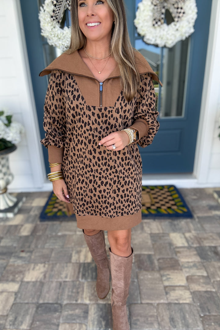 Leopard Shawl Collar Dress