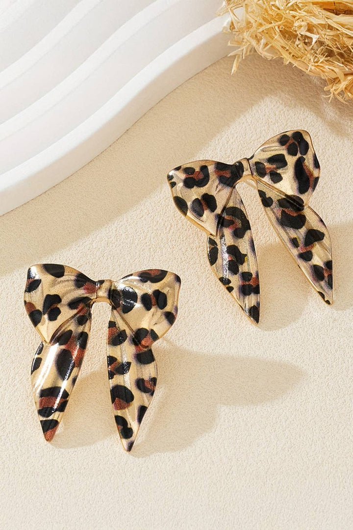 Gold Leopard Print Bow Knot S Earrings