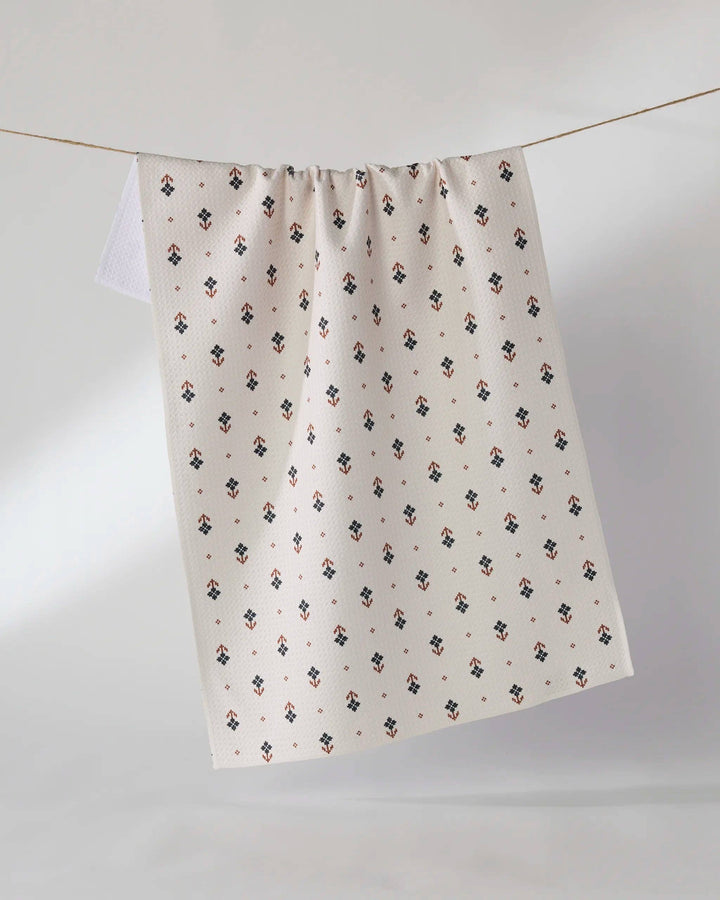 Folk Pixel White Tea Towel