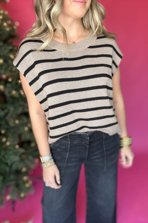 Looking At You Stripe Sweater Top - Dark Mocha + Black