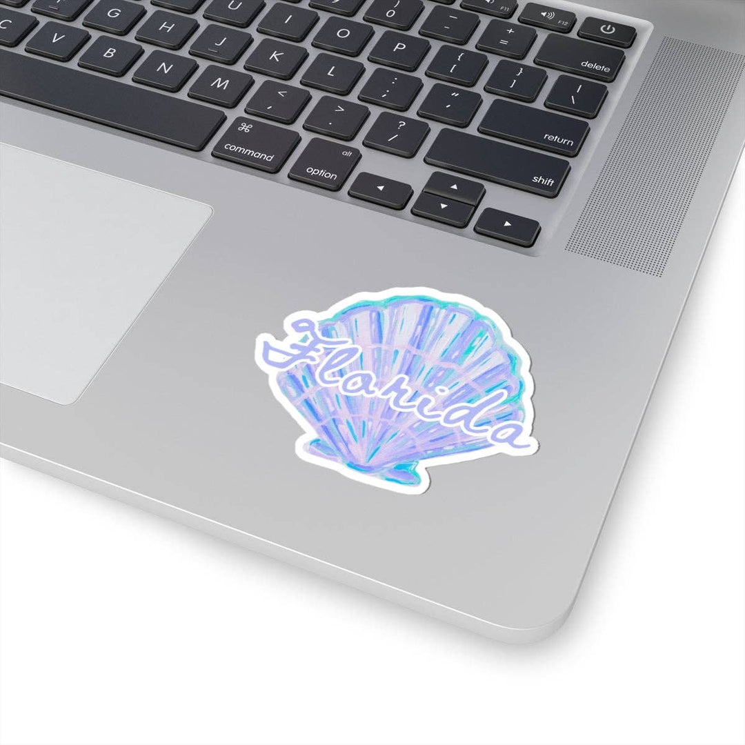 Blue Florida Shell Sticker Blue: 3" × 3" / White
