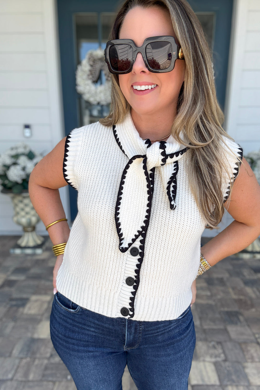 Blair Cardigan Sweater - Ivory/Black