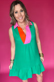 THML: On Par Color Block Polo Dress - Kelly Green