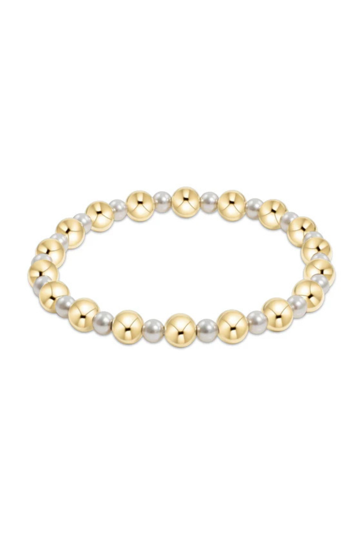 enewton: pearl grateful pattern 4mm bead bracelet - 6mm gold