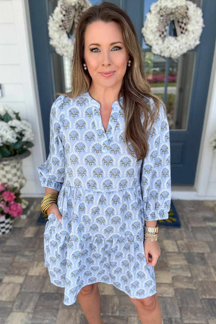 Mary Square: Cooper Dress - Botanica Blooms Blue