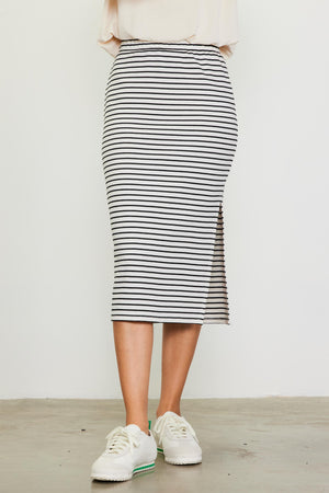 Stripe It My Way Midi Skirt - Black + White