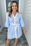 Embroidered By You Scallop Tie Dress - Blue