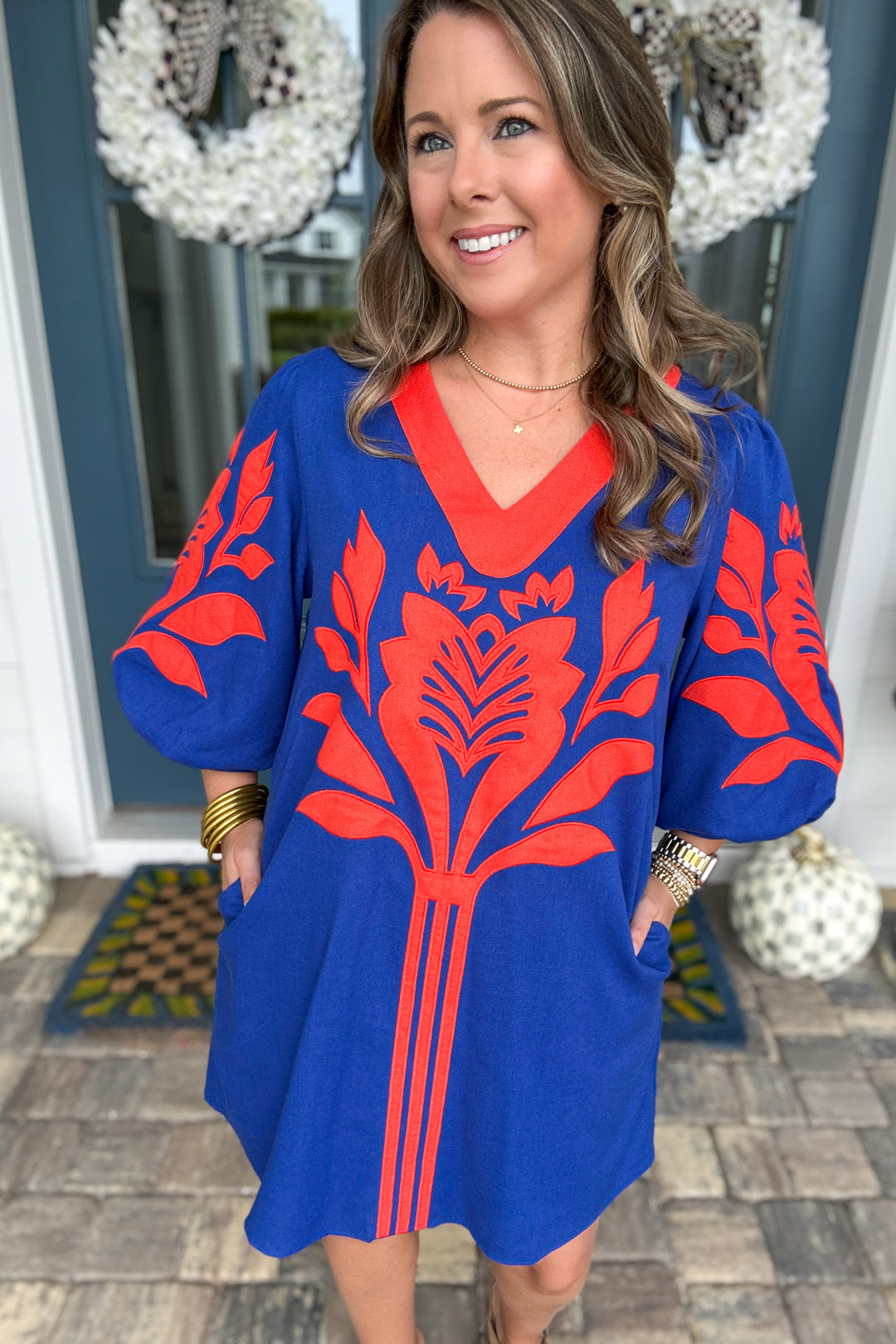 Saturday in Gainesville Appliqué Dress – Royal Blue