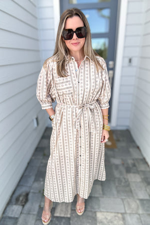 Button Front Garden Midi Dress - Cream