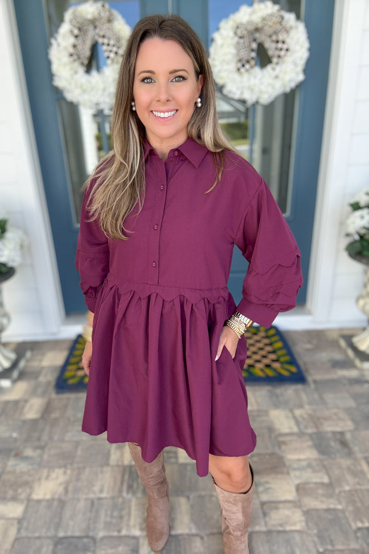 Plum It Goes Scallop Dress