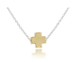 16" Necklace Sterling Mixed Metal Signature Cross Gold