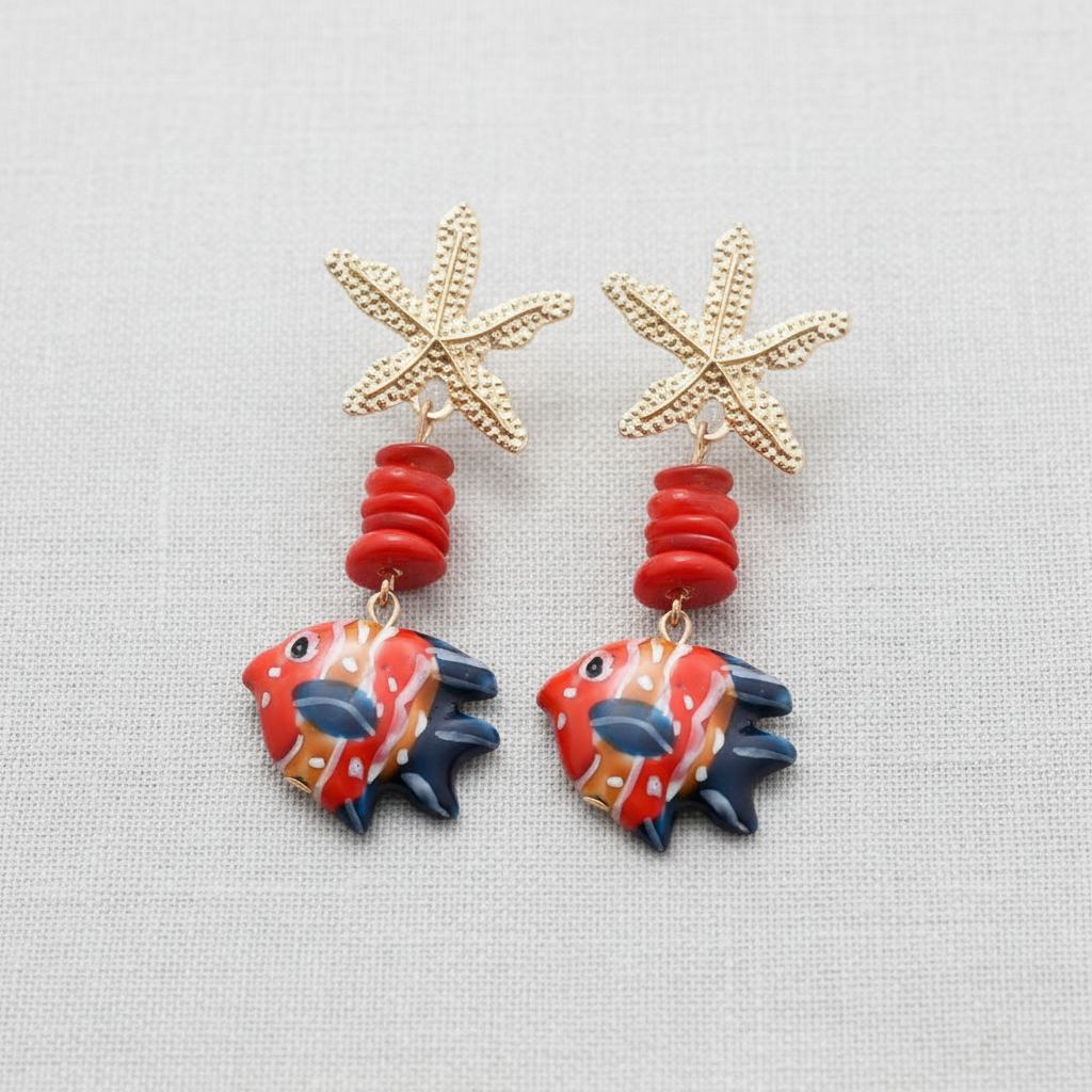 Oceanic Starfish and Fish Earrings