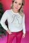 Wishing Rhinestone Bow Sweater - Off White