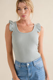 Ribbed Ruffle Sleeve Bodysuit - Mint