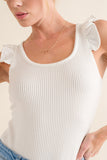 Ribbed Ruffle Sleeve Bodysuit - Off White