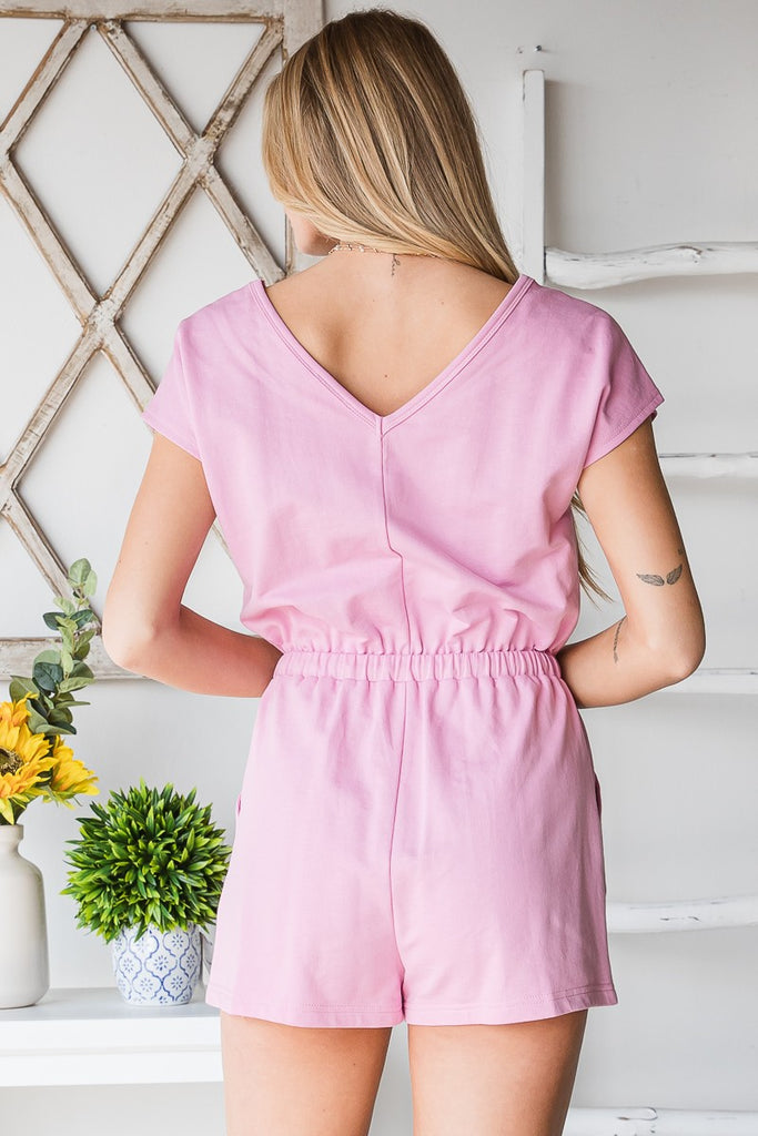 SOFT FRENCH TERRY ROMPER WITH POCKETS - Pink