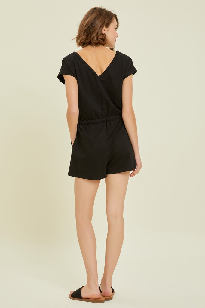 SOFT FRENCH TERRY ROMPER WITH POCKETS - Black