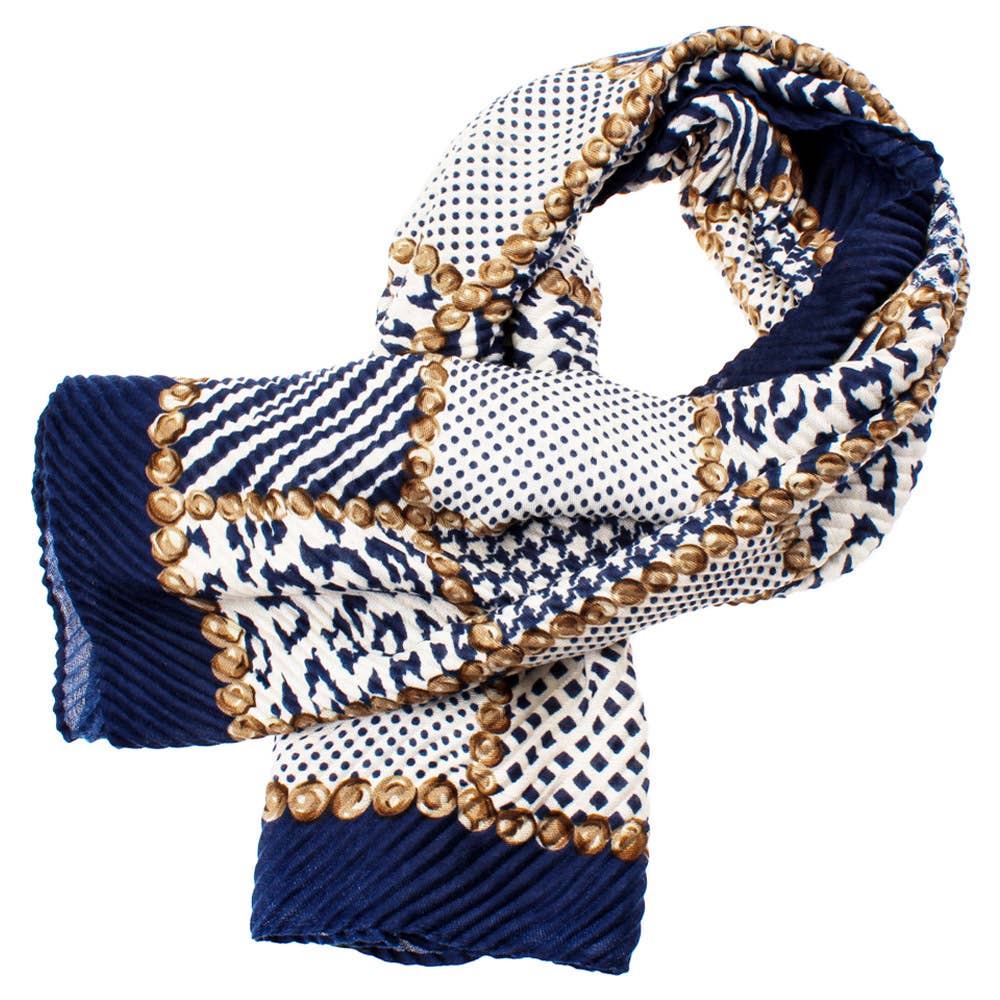 Navy LEOPARD PLEATS BANDANA SCARF