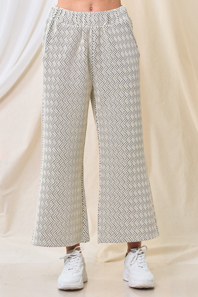 White + Black Textured Cropped Wide Pants