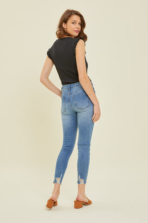 Soft Ribbed Bodysuit With Ruffles -Black
