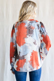 Satin Smudged Print Open Fold Top - Rust