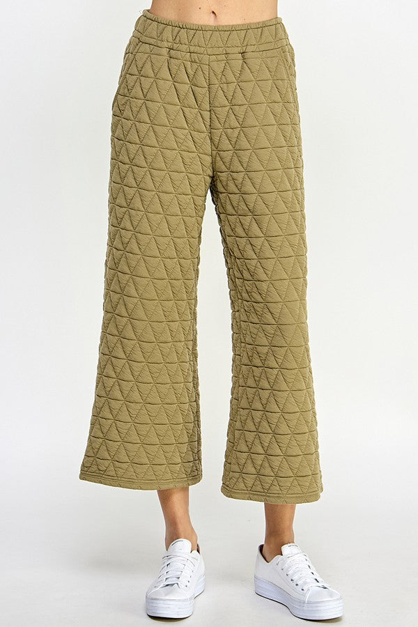 Quilted Travel Wide Leg Pants - Olive