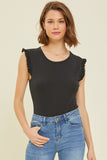 Soft Ribbed Bodysuit With Ruffles -Black