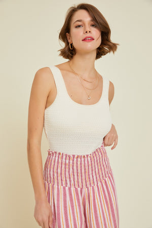 STRETCHY TEXTURED-KNIT BODYSUIT - Cream