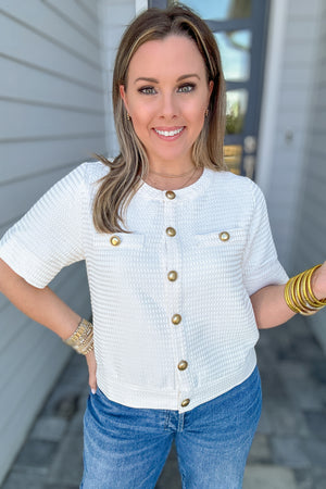 First Lady Cream Button Front Blouse