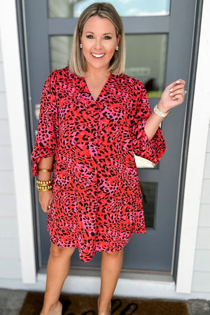 Love It Now Leopard Shift Dress - Red