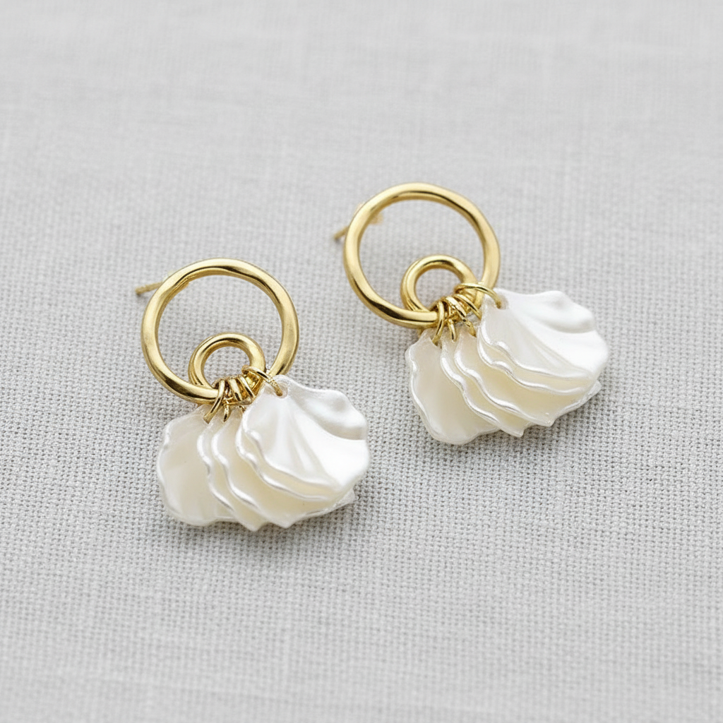 Shell Petal Dangle Earrings with Pearls