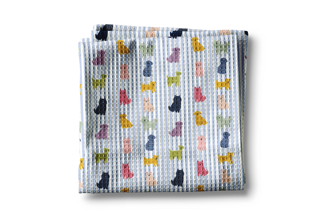 Dog Colorful Grandmillennial Kitchen Towel Blue Preppy