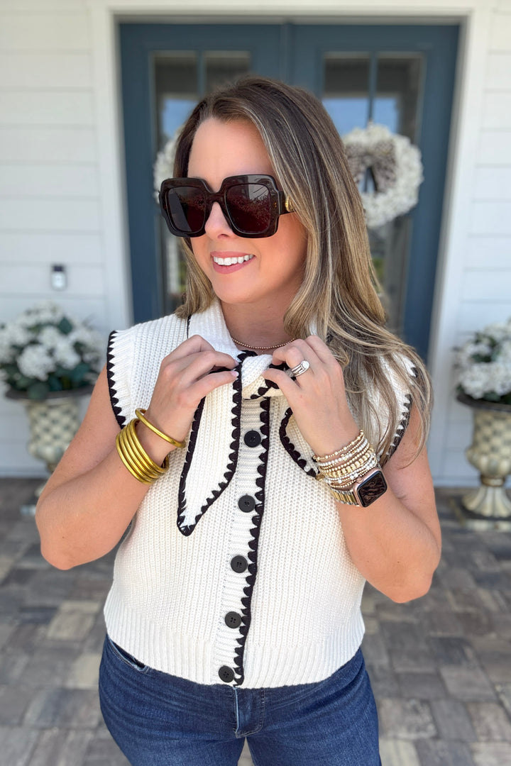 Blair Cardigan Sweater - Ivory/Black